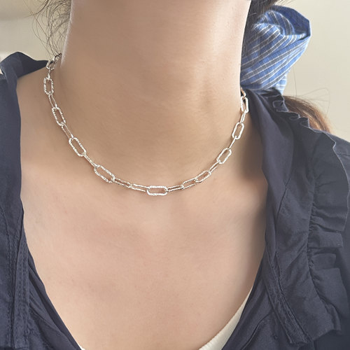 锁骨链捶打别针S925纯银项链