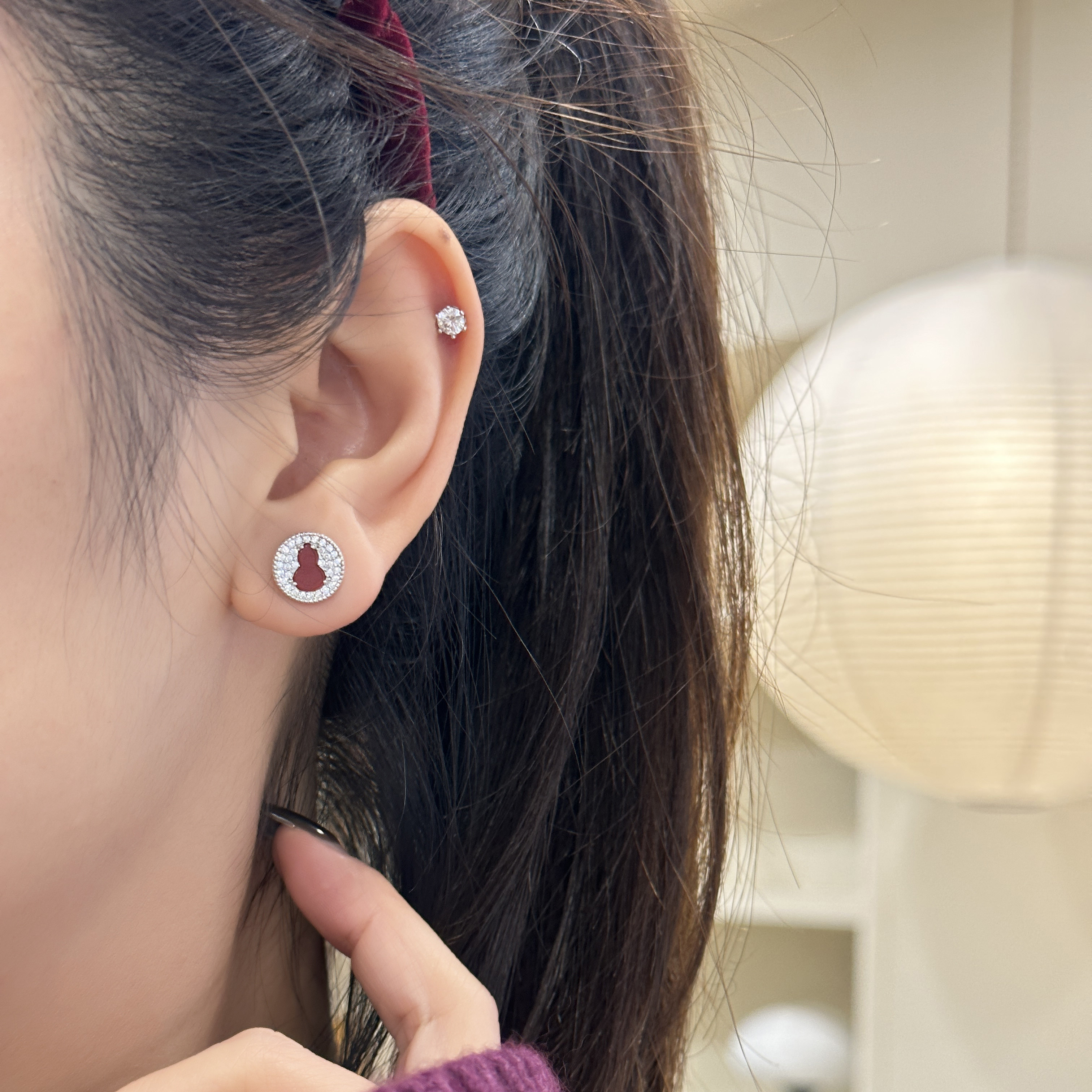 MISS JOJO原创设计时尚简约气质女红葫芦纯银锆石耳钉,饰品/流行首饰/时尚饰品新,银饰耳饰,淘宝优惠券,粉丝福利购,淘宝优惠卷