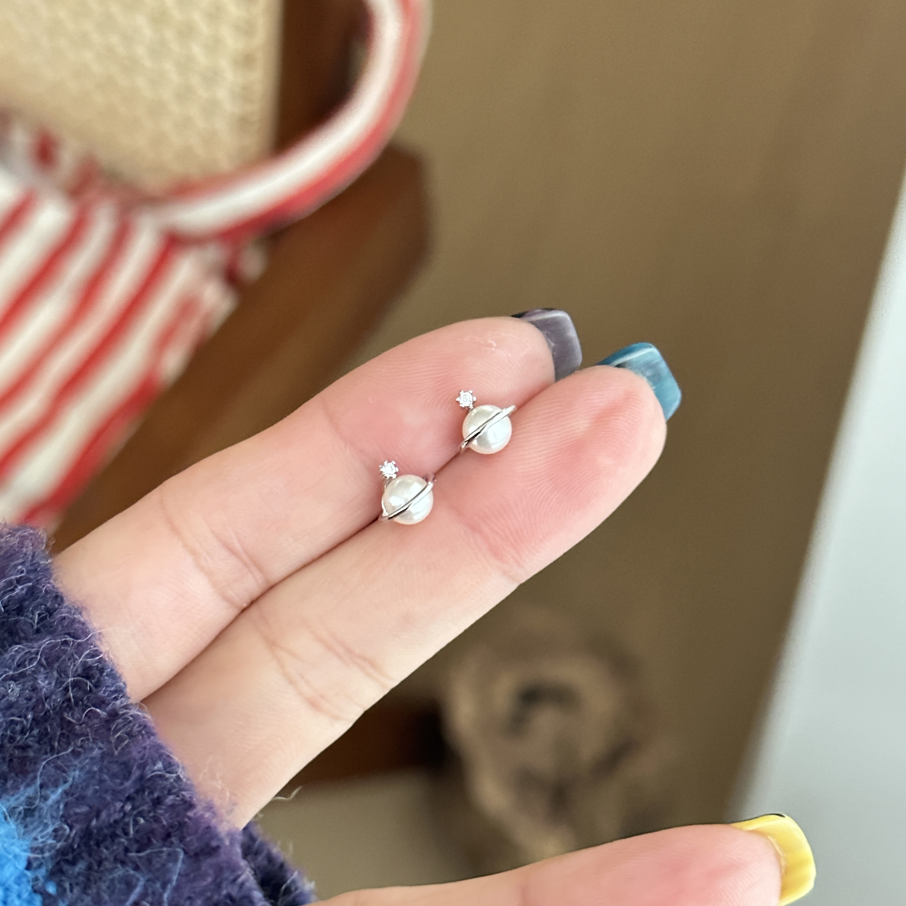 珠珠星球S925仿珍珠纯银耳钉