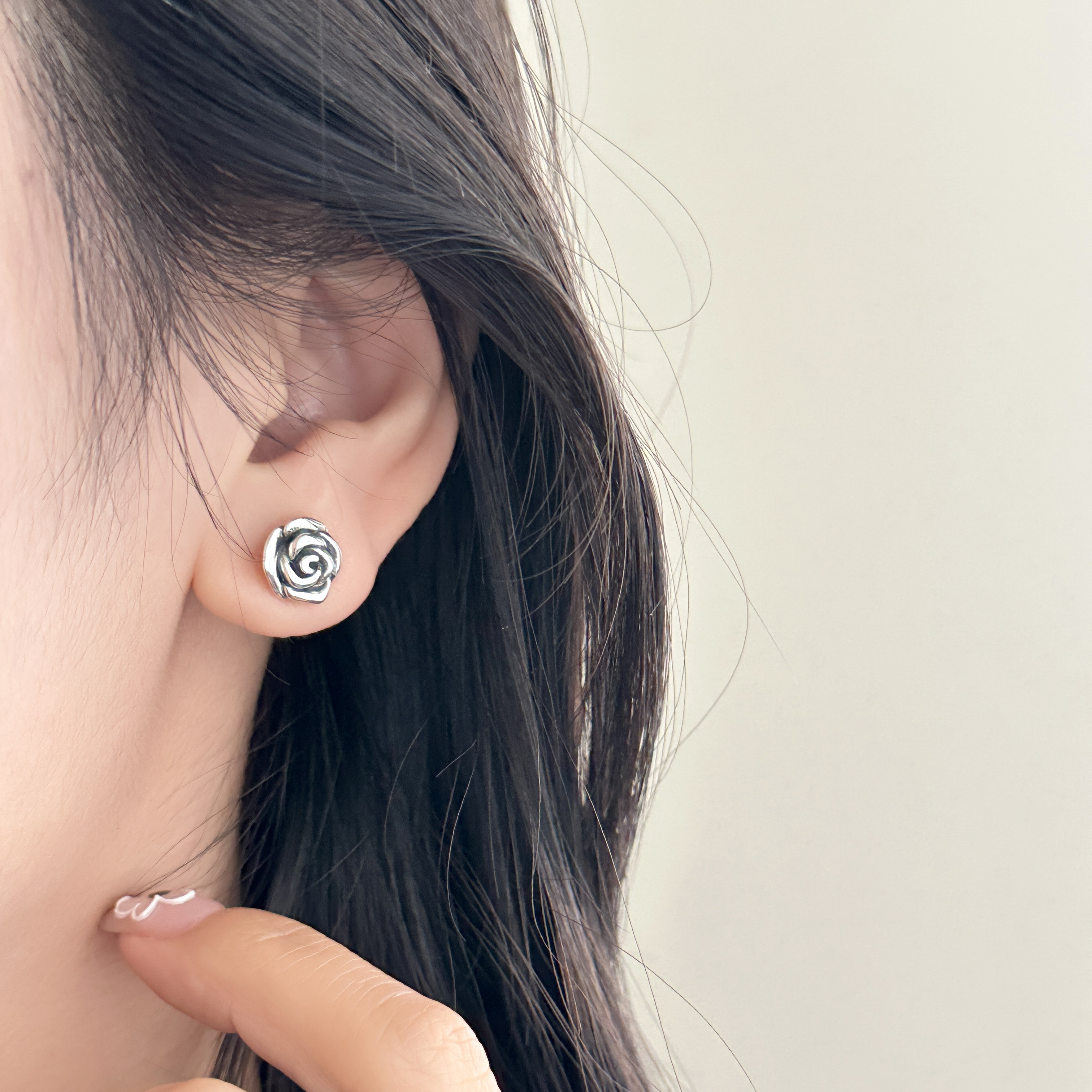 MISS JOJO韩国ins风时尚简约百搭气质女复古做旧玫瑰S925纯银耳钉,饰品/流行首饰/时尚饰品新,银饰耳饰,淘宝优惠券,粉丝福利购,淘宝优惠卷