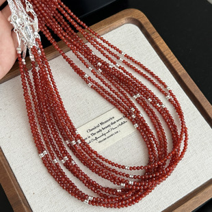 3880 气质女红色多棱珠盘缠S925纯银项链 MISS JOJO原创设计时尚