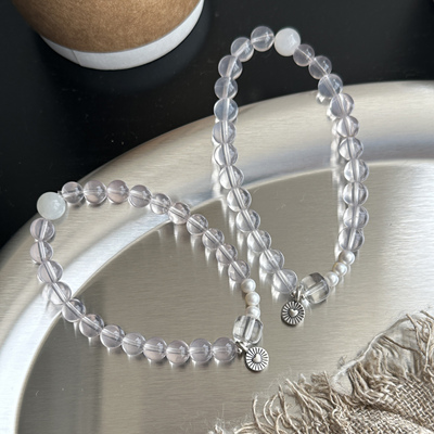 原创设计时尚气质女粉珠珠爱心弹力绳银手链 4005