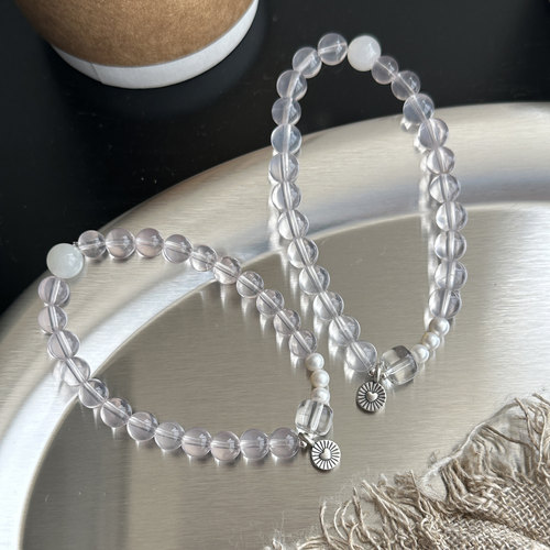 MISSJOJO 原创设计时尚气质女粉珠珠爱心弹力绳银手链 4005