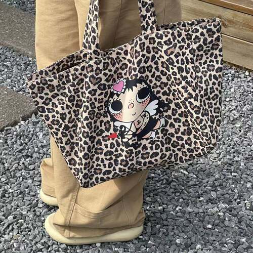 日本JKCK小玉限定豹纹单肩托特包休闲百搭y2k少女大容量单肩包包