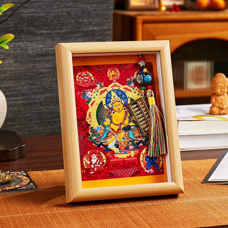25年新款高清打印唐卡相框摆台手工描金描银画芯财神菩萨摆件