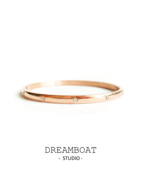 DREAMBOAT轻奢钛钢镀18K玫瑰金圆弧圆钻欧美气质手镯环日常百搭女