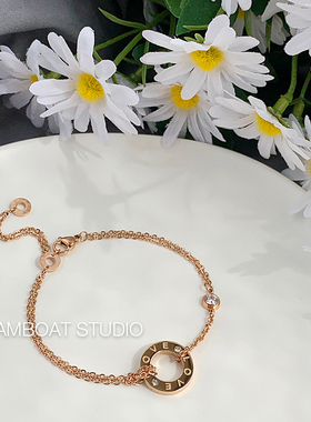 DREAMBOAT欧美love手链女简约圆环钻手绳钛钢镀18K玫瑰金彩金饰品