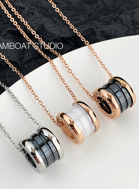 情侣钛钢黑白陶瓷锁骨链
