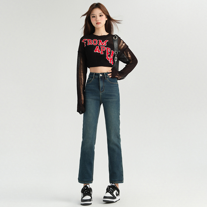 『娜娜粉丝专享』高腰显瘦腿直小直筒烟管裤女秋牛仔法棍裤 3621