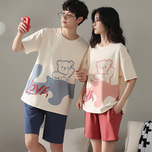 二套价情侣睡衣夏纯棉短袖短裤薄款套头可出门女款男士全棉家居服