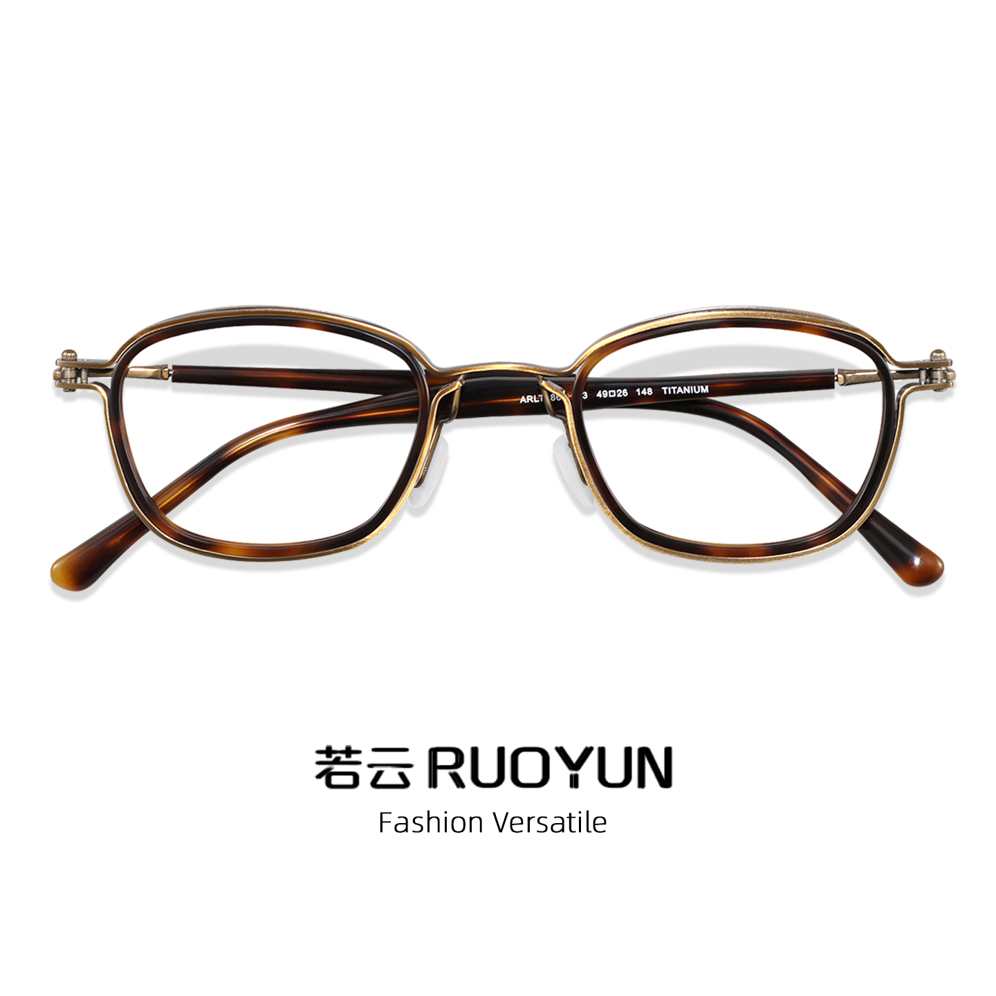 日系设计师款复古小框眼镜男女通用玳瑁板材可配度数纯钛近视镜框