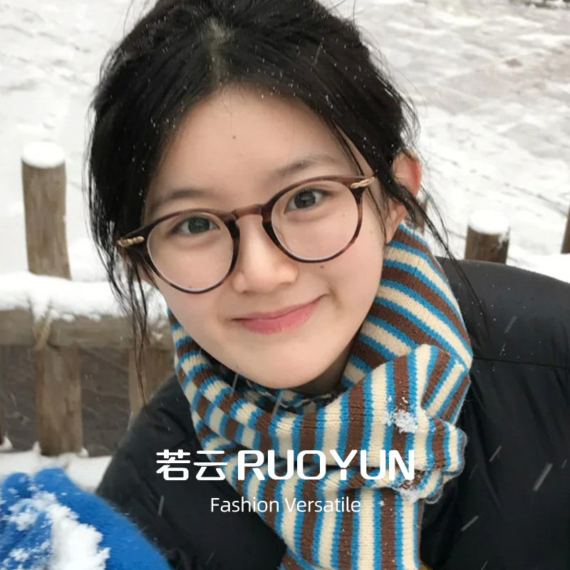 复古玳瑁圆框近视眼镜女款素颜显白木纹金小脸可配度数眼镜框镜架