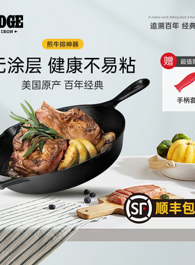 Lodge洛极 美国进口平底锅铸铁锅不易粘煎锅26cm无涂层炒锅L8SK3