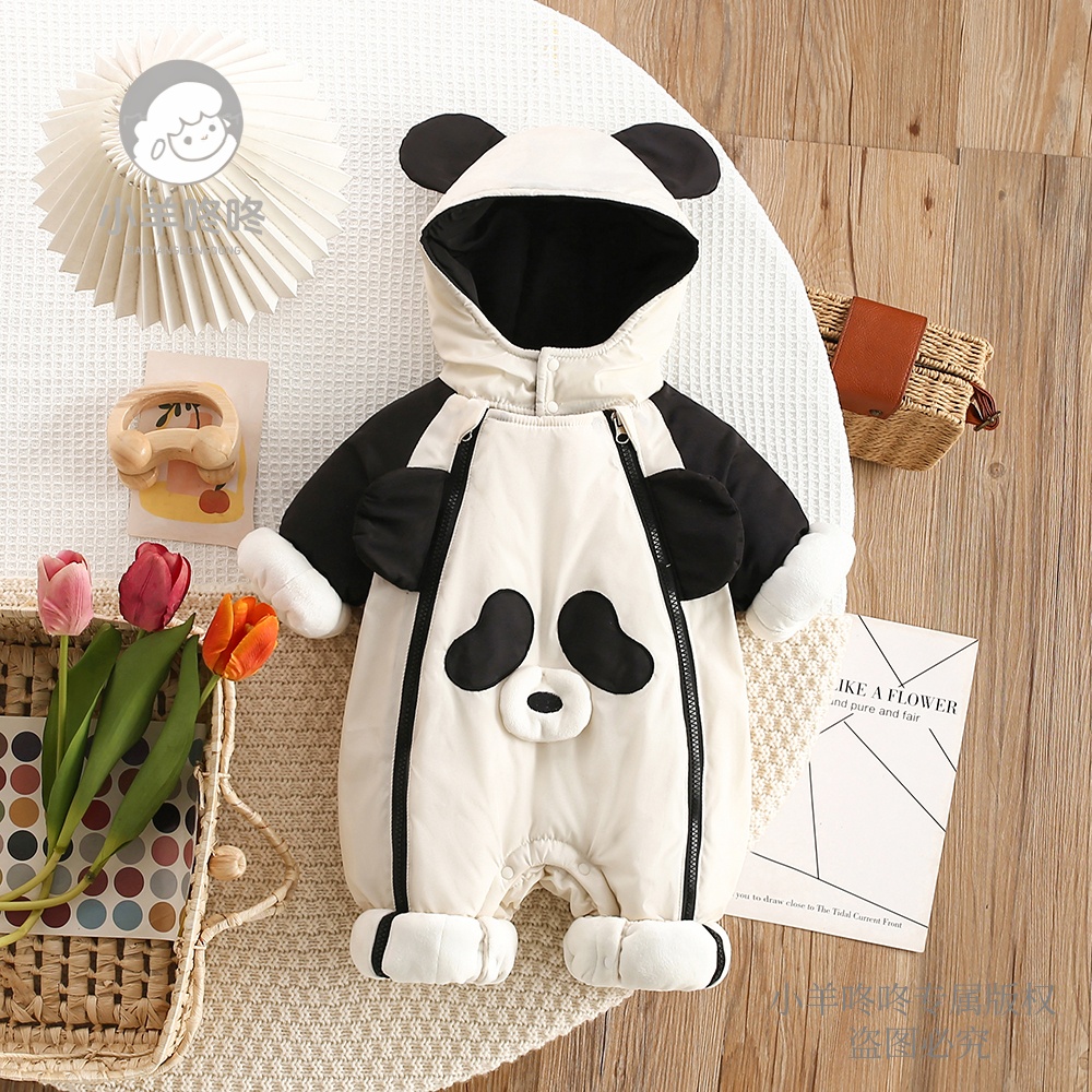 【加绒加棉】冬季新款熊猫双开连体哈衣男女宝婴幼儿时尚洋气外出