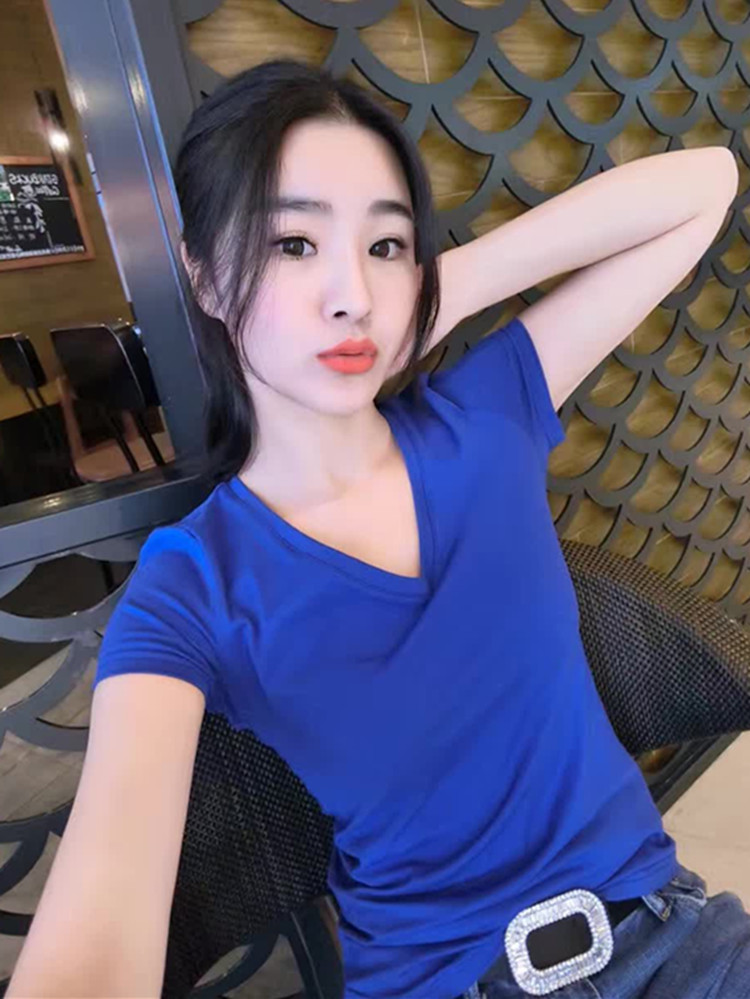 短袖t恤2021年新款纯棉时尚V领