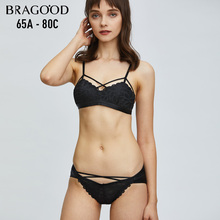 79元包邮 BRAGOOD 无钢圈纯棉里鸟巢蕾丝bralette文胸内裤套装