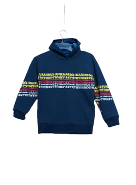 外贸原单复古条纹风连帽卫衣童装中大童深蓝色休闲百搭保暖上衣潮