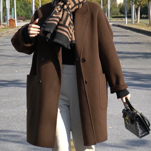 徐大可家双面羊毛大衣女2025秋冬季新款赫本风双排扣宽松外套女
