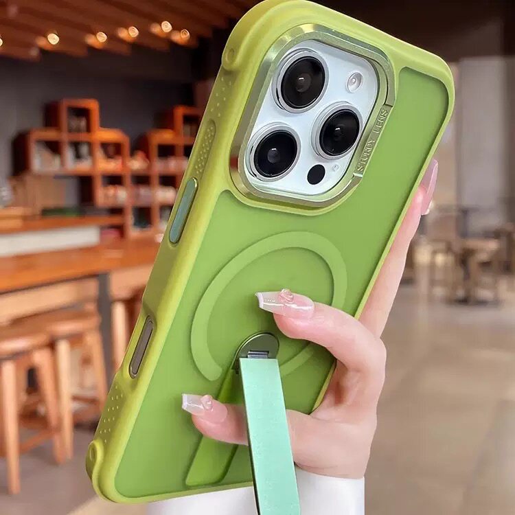 隐形折叠支架适用苹果17promax磨砂磁吸手机壳iphone16新款超薄15plus高级感四角气囊14pro防摔13纯色保护套