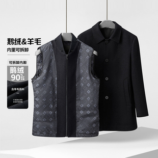 一线撤标撤柜2024年冬季男新款鹅绒内胆翻领挺括保暖含绵羊毛大衣