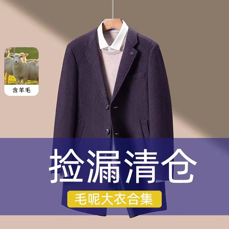 撤标清仓外贸大牌男装毛呢外套正品2024男士秋冬装新款羊毛大衣潮