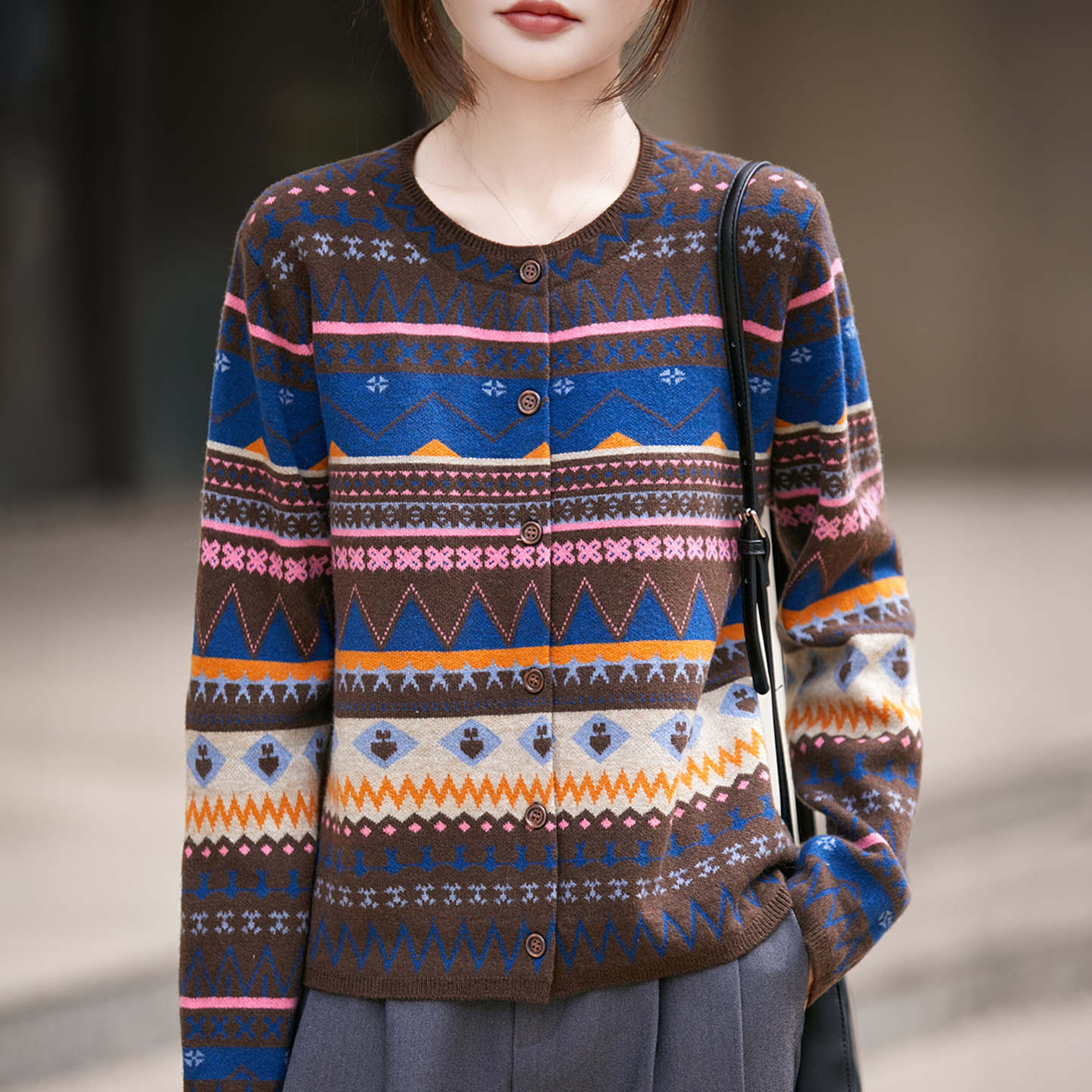 撤标撤柜早秋复古提花针织开衫外套女款洋气大码女装上衣秋冬毛衣