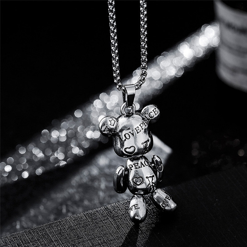 ins嘻哈百搭长款男女情侣项链可活动字母涂鸦反战暴力小熊吊坠潮