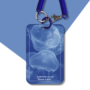 海洋蓝色水母公交卡学生饭卡校园门禁卡证件卡套工牌钥匙链一体