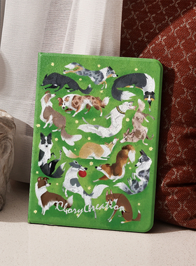 绿色狗狗公园插画ins风ipad保护套2024带笔槽款10.2平板壳mini6全包防摔12.9寸air6适用于苹果ipadpro11寸