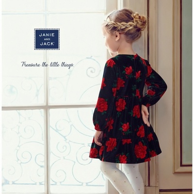 JANIEANDJACK天鹅绒玫瑰花连衣裙