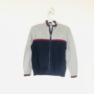 男童针织开衫 Jack灰色配深蓝色拉链长袖 毛衣 and Janie
