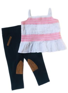 JANIE AND JACK夏季全棉白色抓皱吊带上衣和宝蓝色裤子女童套装