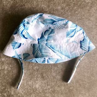 Janie Jack纯棉白底蓝色植物叶子图案男女童小帽檐双面遮阳帽 and