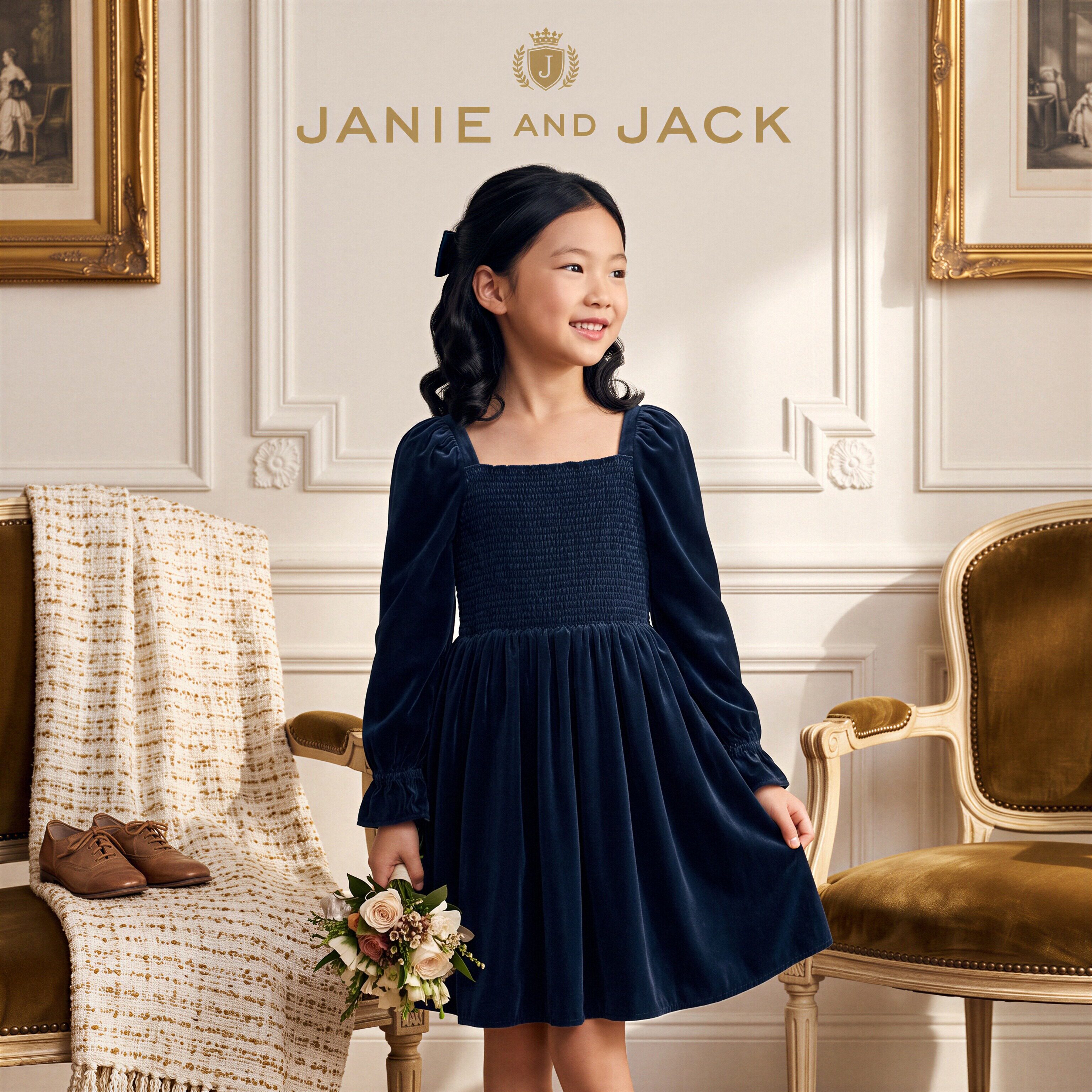 JANIEANDJACK天鹅绒女童连衣裙
