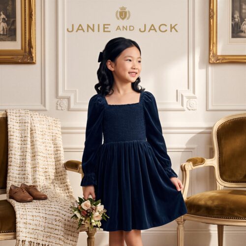 JANIEANDJACK天鹅绒女童连衣裙