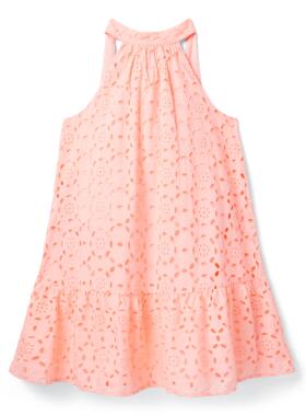 JANIEANDJACK联名款母女亲子浅橙色镂空提花纯棉春夏蝴蝶结连衣裙