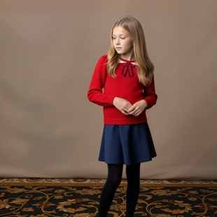 针织女童娃娃领长袖 JACK橙红色学院风高档春秋冬季 毛衣 AND JANIE