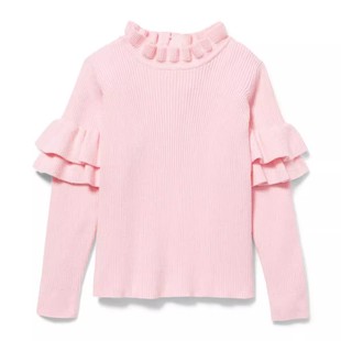 节女童柔远弹力粉色长袖 JACK春秋季 木耳边百搭套头毛衣 AND JANIE