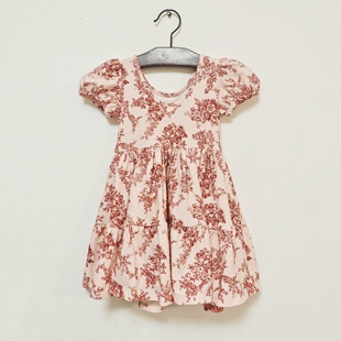 JANIEANDJACK春夏粉色碎花印花高档女童针织全棉短袖公主裙连衣裙
