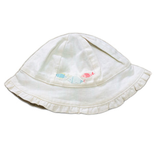 JANIE JACK棉麻面料刺绣小鱼图案配花边图案小童户外遮阳帽 AND