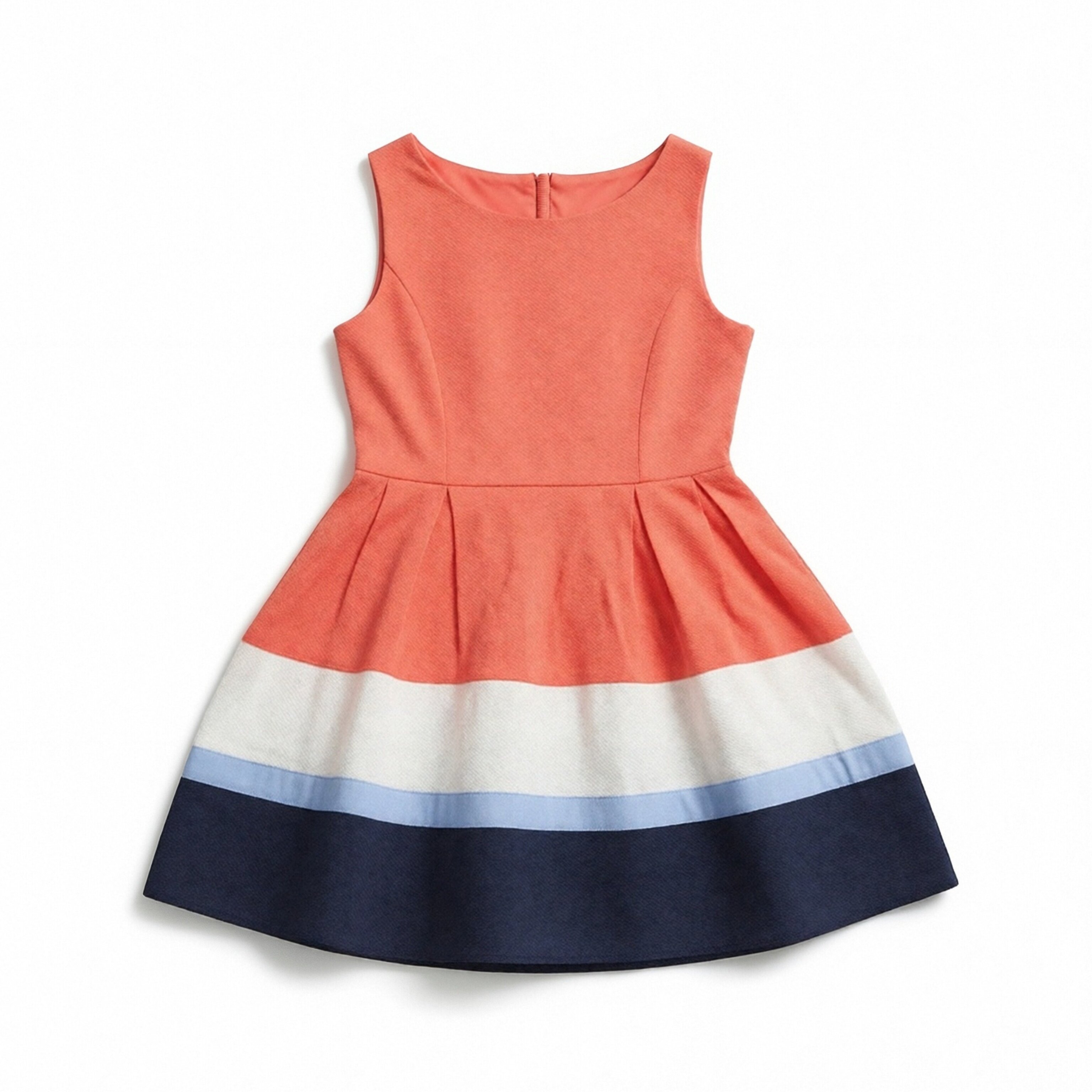 美单纯棉橘红色春夏条纹撞色学院风优雅女童无袖背心连衣裙公主裙