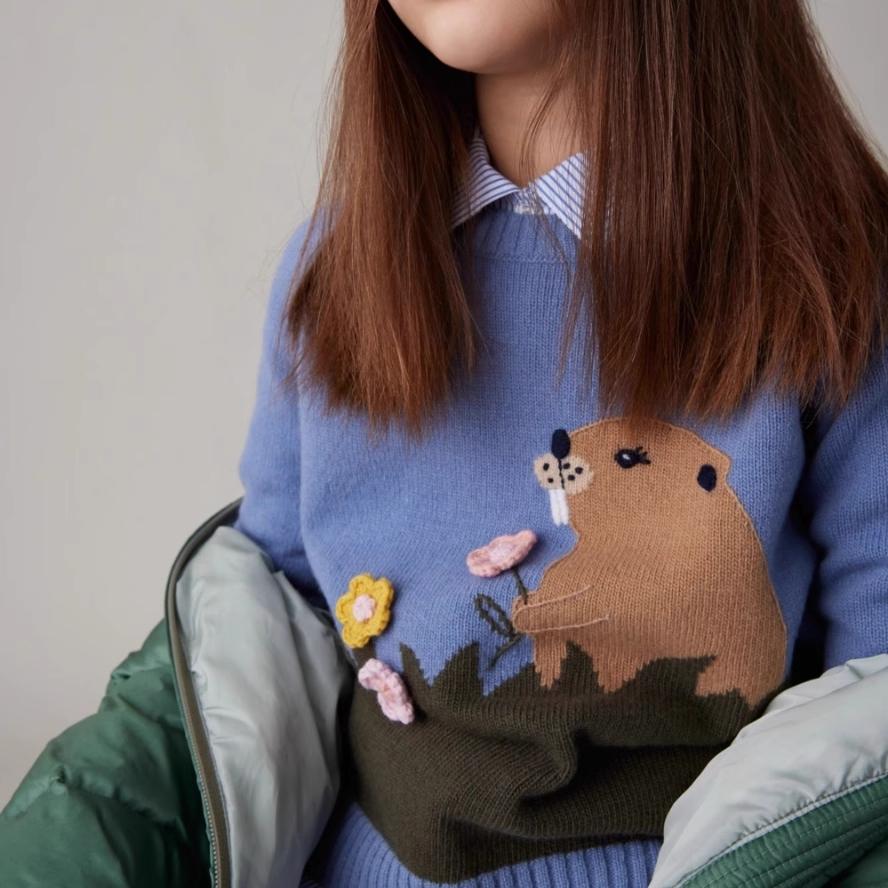 意大利单海蓝小海狸女童春秋毛衣