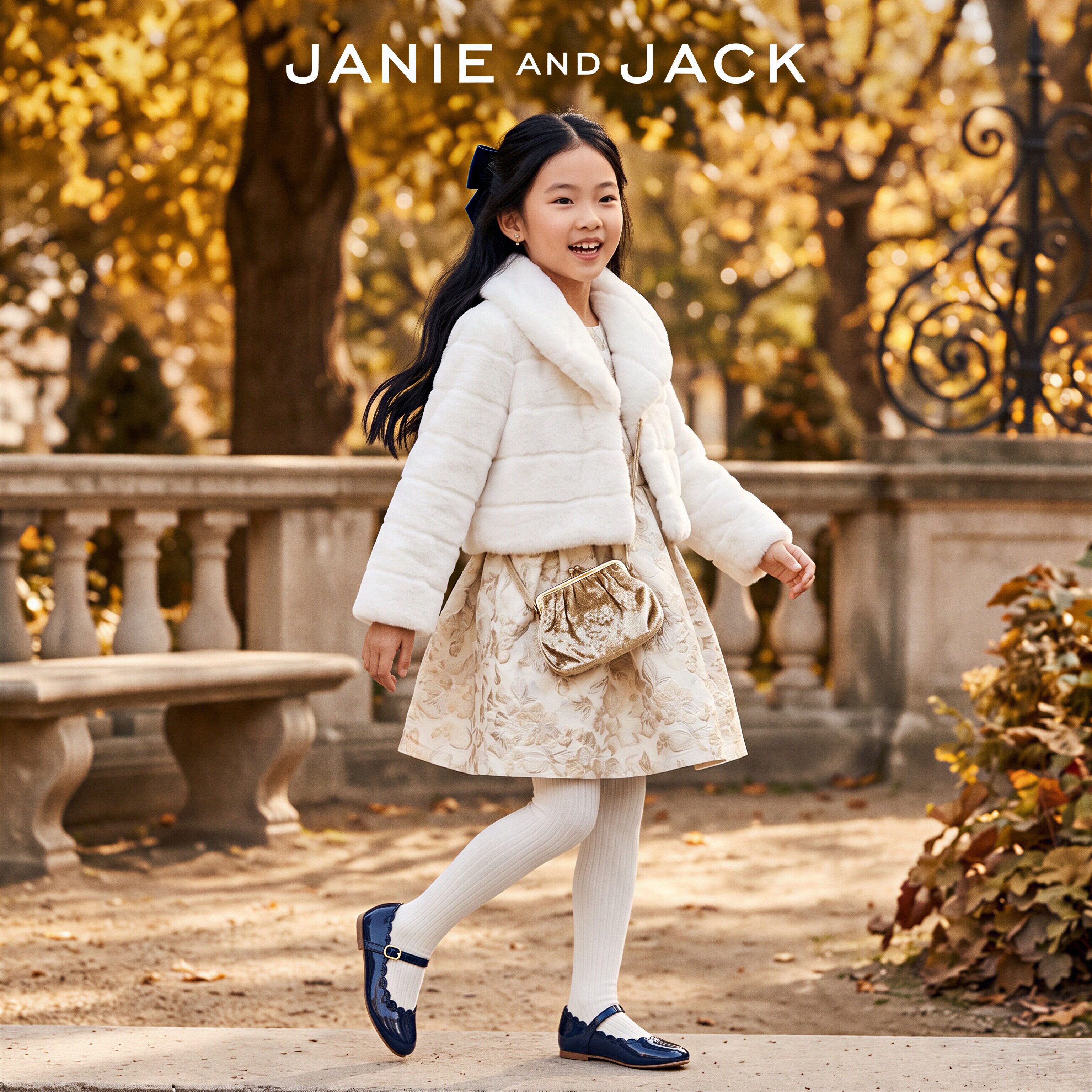 JANIEANDJACK女童仿皮草外套