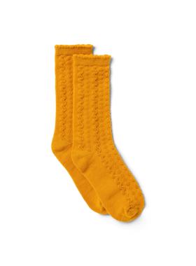 JANIE AND JACK高档淡黄色女童波浪蕾丝边女婴童宝宝高筒四季袜子