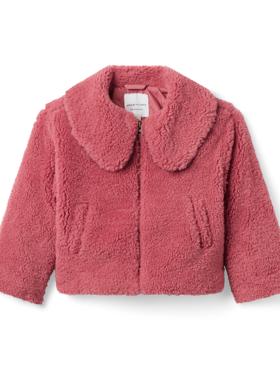 JANIE AND JACK浅红色毛绒柔软拉链秋冬有领女童百搭配裙长袖外套