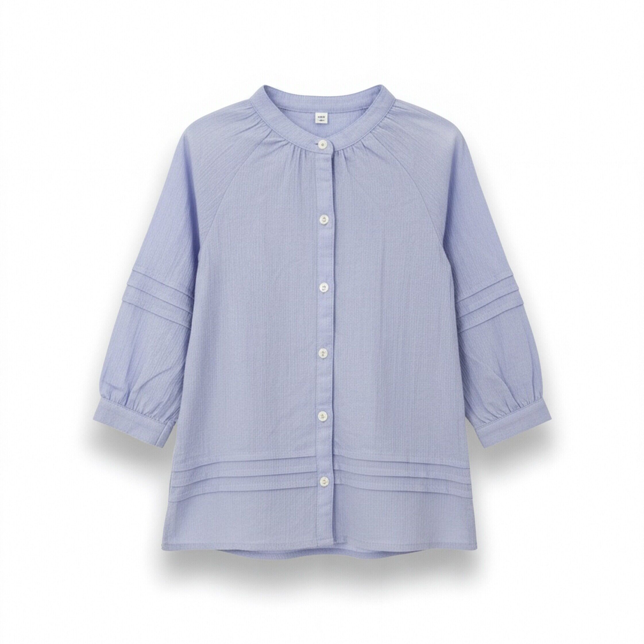 JANIE AND JACK天蓝紫纯棉纱舒适透气春夏女童亨利领长袖中长上衣