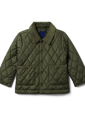 JANIE AND JACK春秋薄款橄榄绿复古衍缝菱形格纹男女童长袖外套
