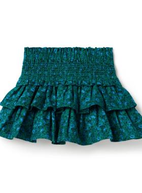 Janie and Jack春秋冬季墨绿配紫色小花弹力皮筋女童半身裙