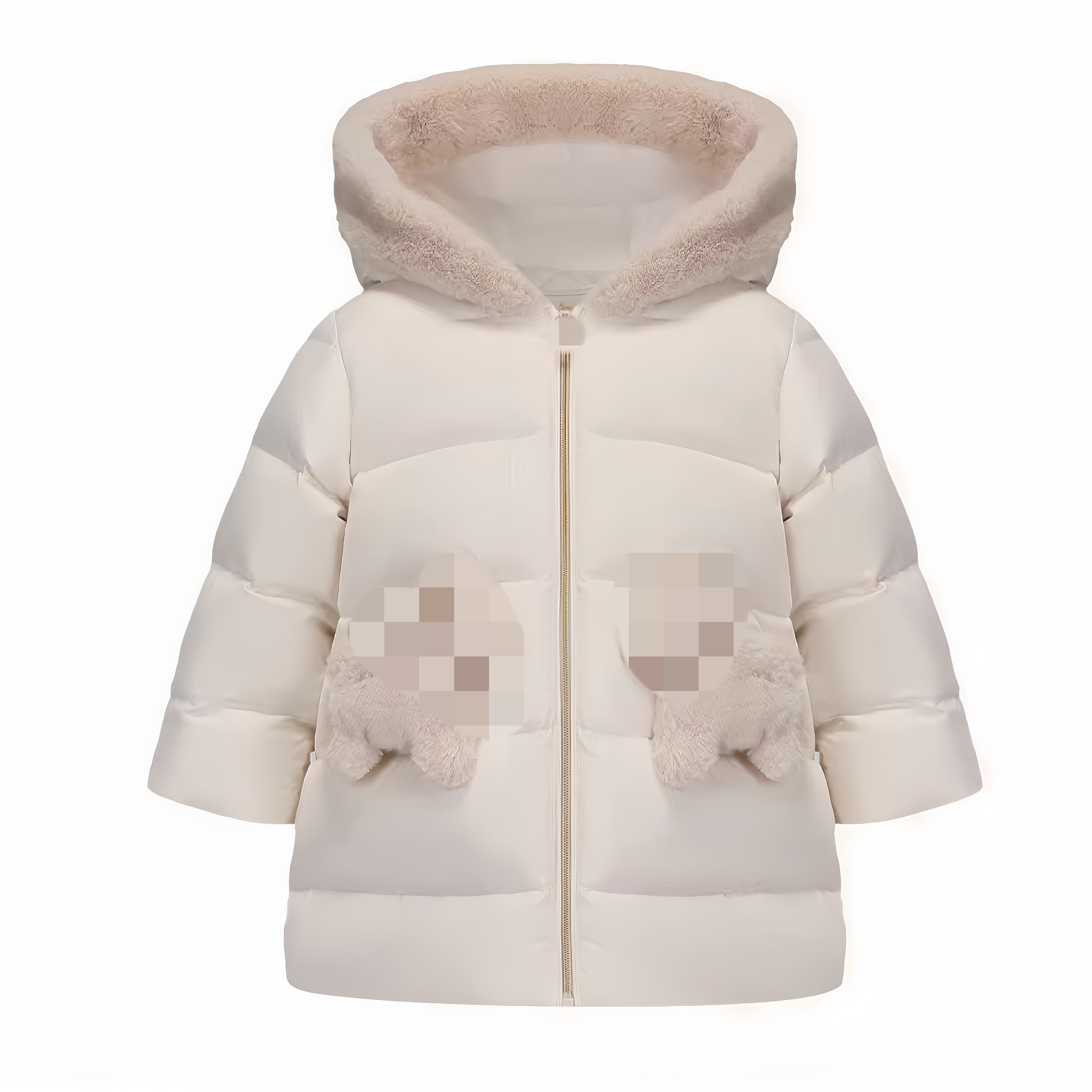 韩单奶白色小飞马仔连帽春秋冬季气质高档女童加长加厚长袖羽绒服