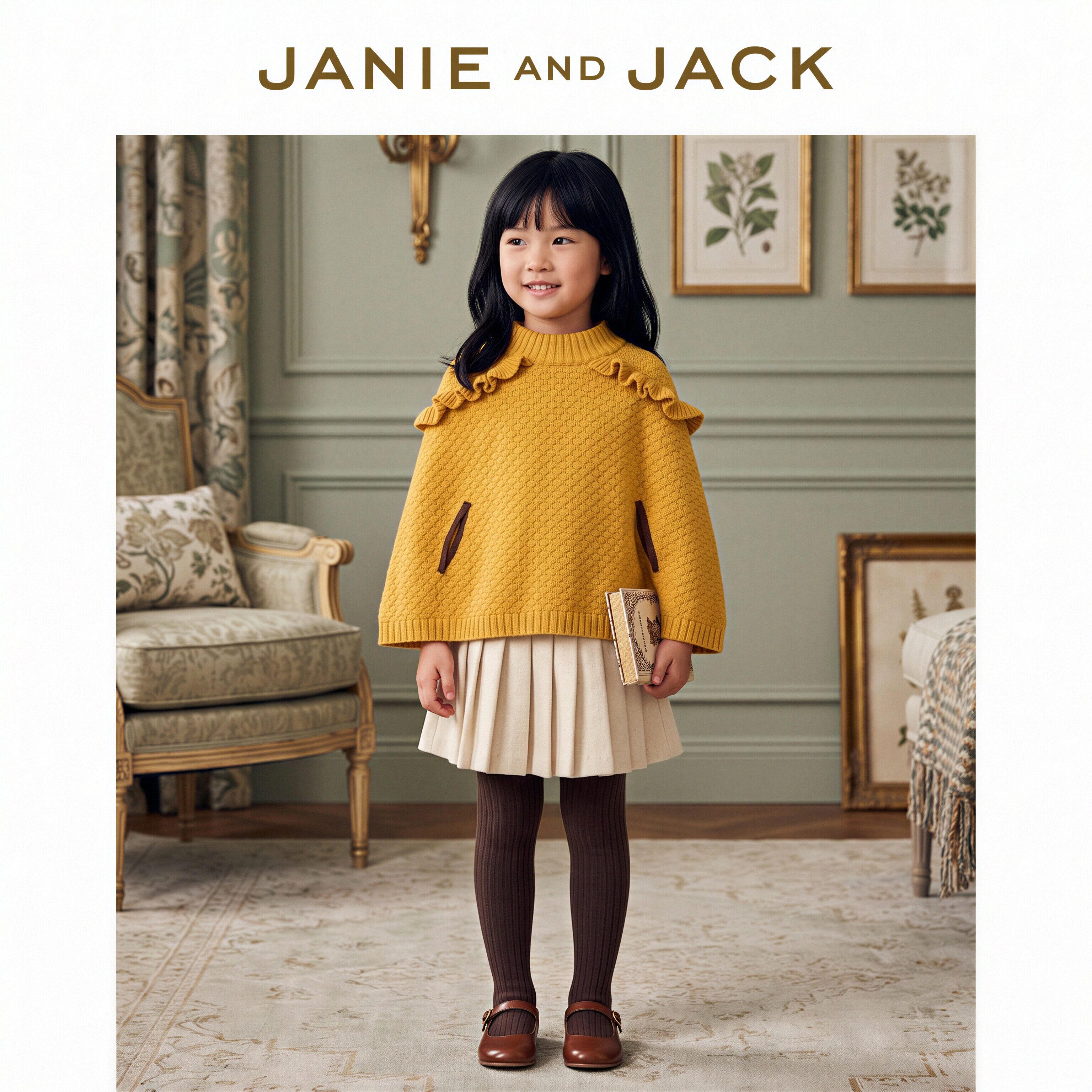 JANIEANDJACK女童羊毛混纺斗篷